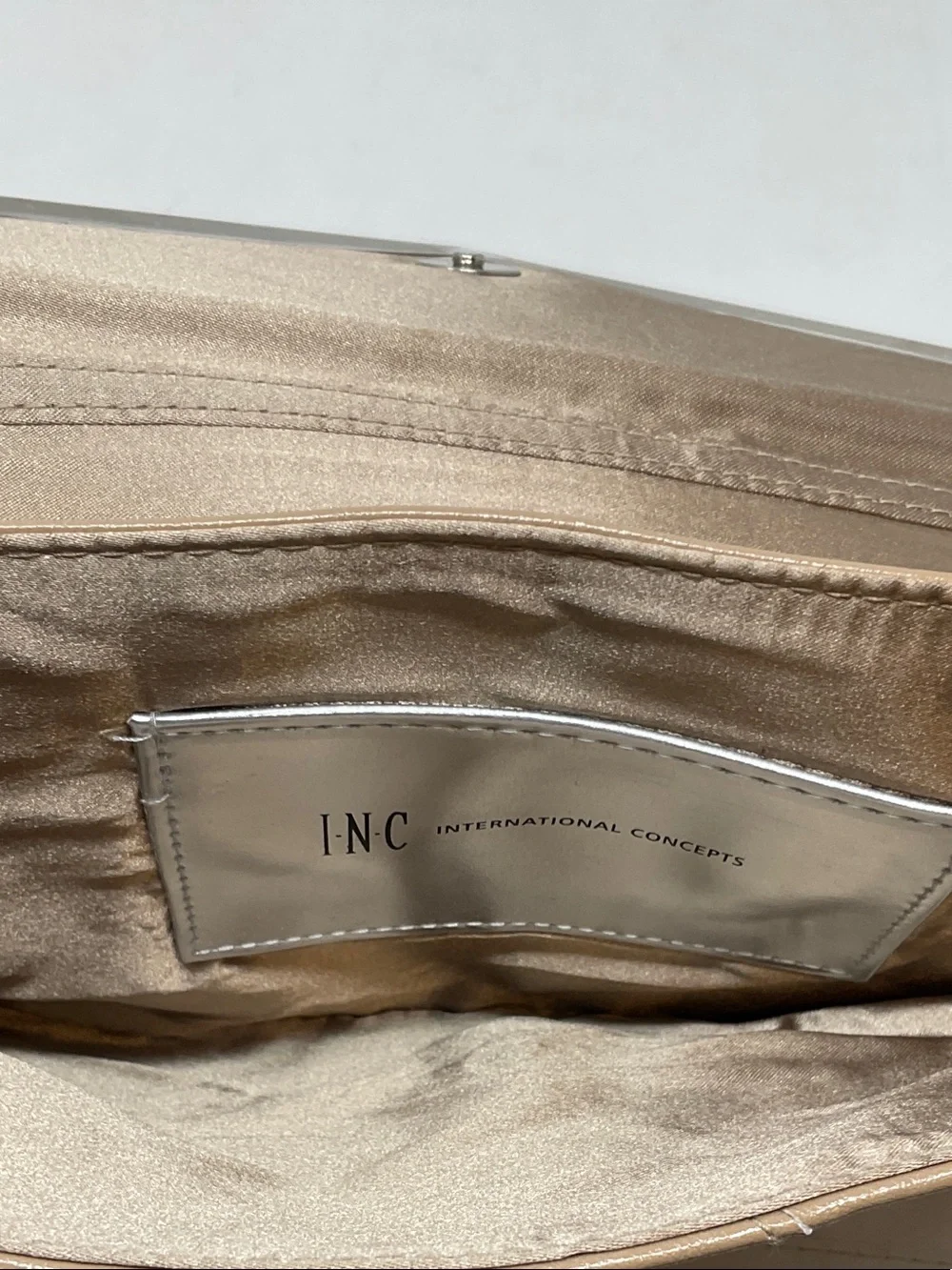 INC International Concepts Tan Envelope Clutch with Silver Trim